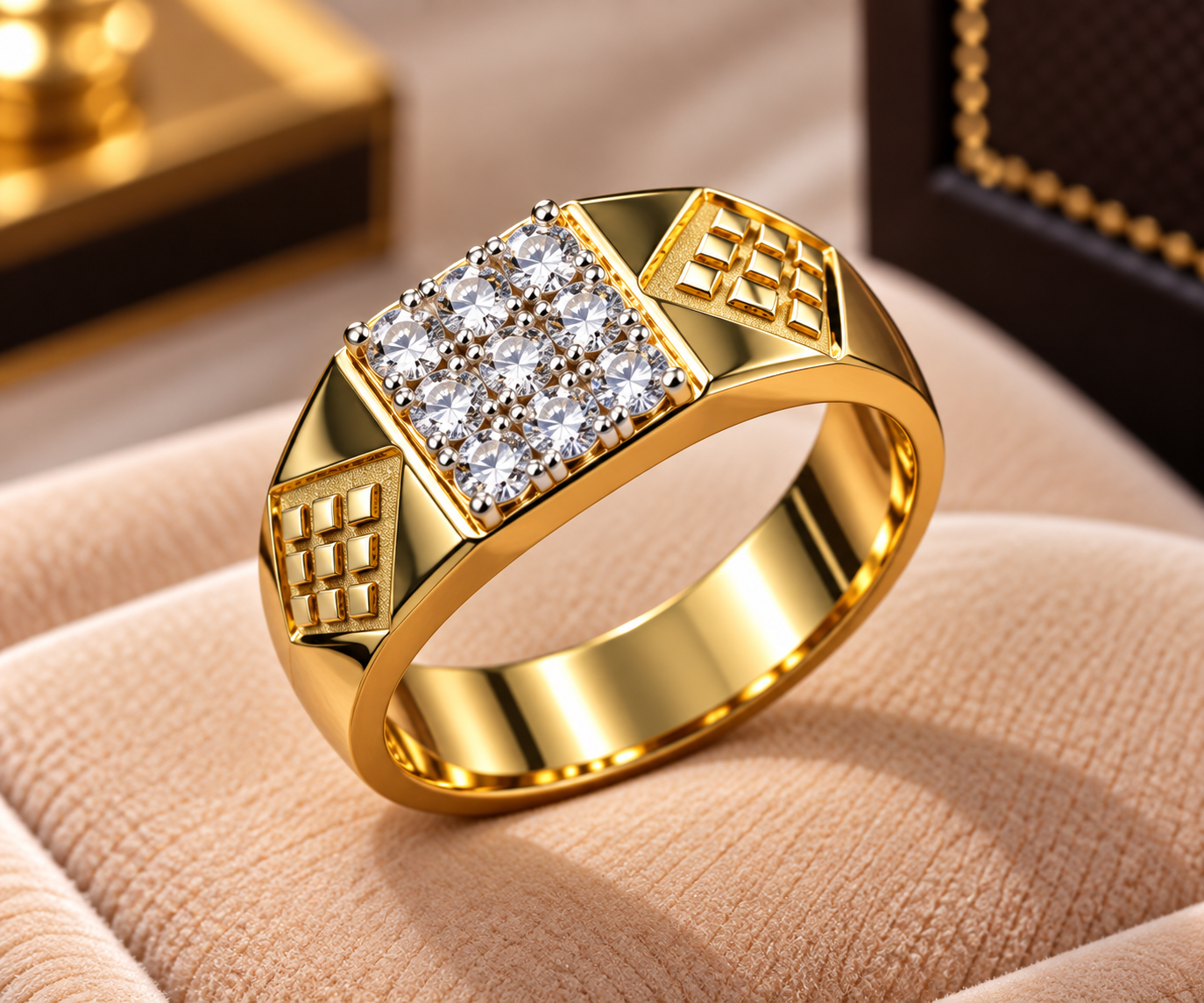 Diamond-Set Gold Signet Ring